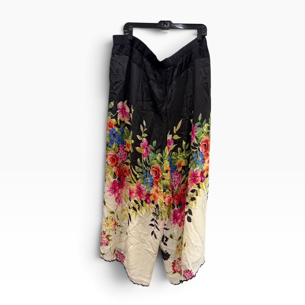 Johnny Was Palazzo Split Wide Leg Pants Black Floral iWhimsigoth 3X Plus